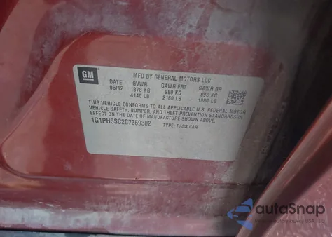 2012 Chevrolet Cruze Ltz from USA, damaged, VIN 1G1PH5SC2C7359382